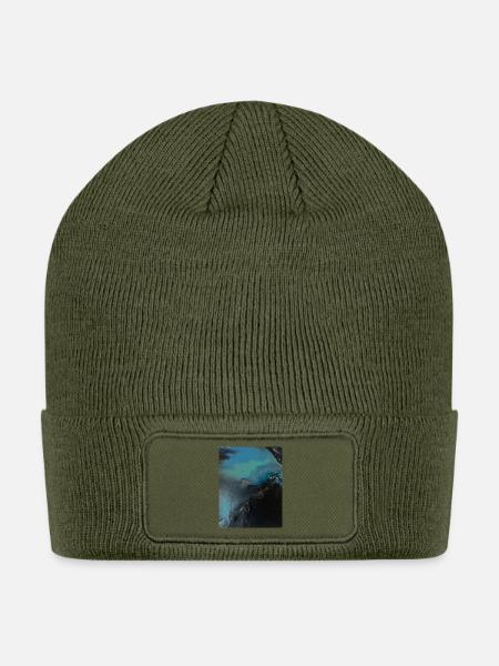 Midnight Ocean Fluid Art - Patch Beanie - olive