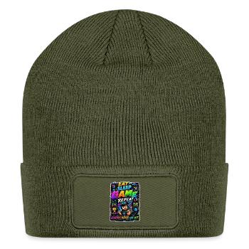 Eat Sleep Game Repeat Neon - Patch Beanie - olive - Front