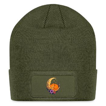 Moonlit Cat on Crescent Moon - Patch Beanie - olive - Front