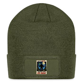 Funny Bigfoot Ice Cream UFO Shirt - Patch Beanie - olive - Front
