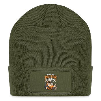 Life Is Better With Cats – Cute Funny Cat Lover - Patch Beanie - olive - Front
