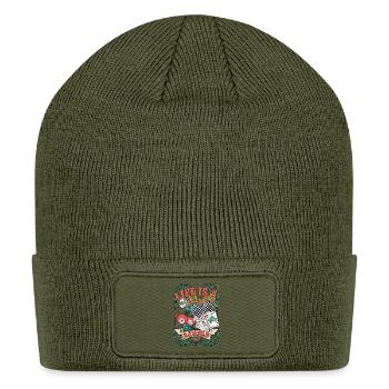 Life Is A Gamble Retro Poker Player - Patch Beanie - olive - Front