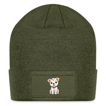 Playful Pup Cartoon Charm - Patch Beanie - olive - Front
