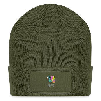 Humorous Colorful Peacock Illustration - Patch Beanie - olive - Front