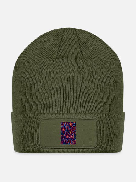 Neon Retro Stardust Waves - Patch Beanie - olive