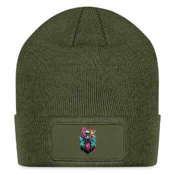 Neon Skull Splash Portrait - Patch Beanie - olive - Front