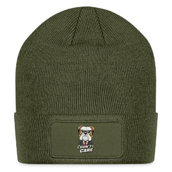 Bulldog Boss in Suit with Glasses - Patch Beanie - olive - Front