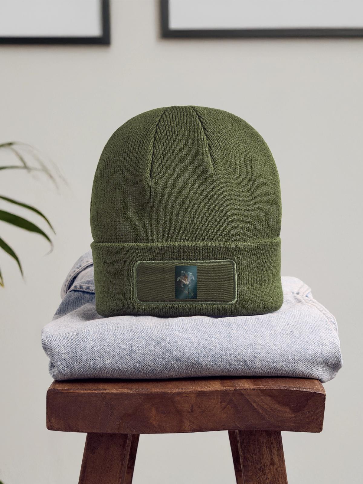 Luminous Lily Wireframe - Patch Beanie - olive - Front