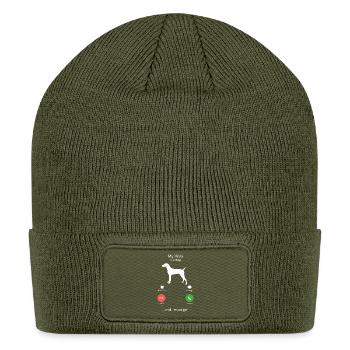 Vizsla Calling Funny Incoming Phone Screen - Patch Beanie - olive - Front