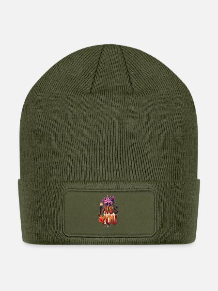 Miss You Crown Drip Art - Patch Beanie - olive