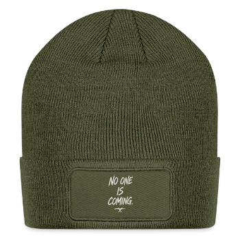 No One Is Coming Bold Text Tee - Patch Beanie - olive - Front