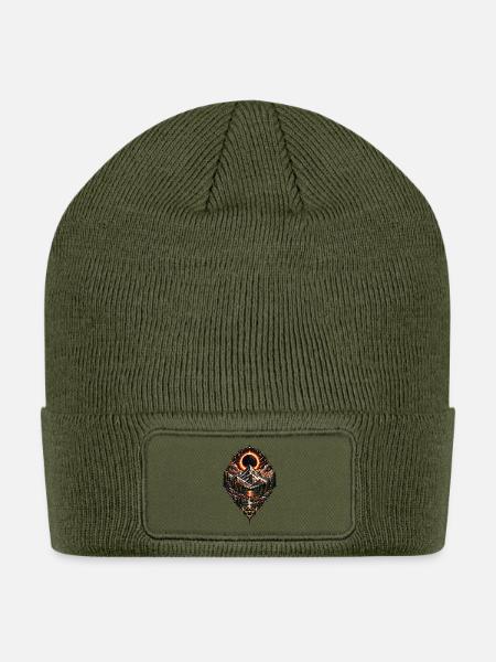 Eclipse Over Alpine Peaks - Patch Beanie - olive