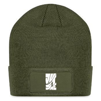 Fragmented Bold Monochrome Letterforms - Patch Beanie - olive - Front