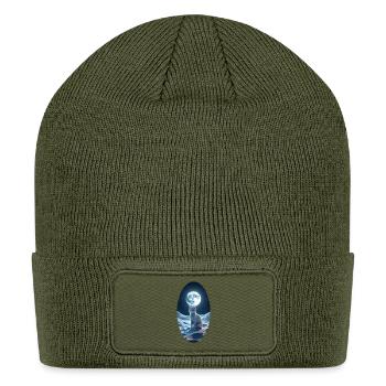 Lunar Cat – Cosmic Cat Under Full Moon ART - Patch Beanie - olive - Front