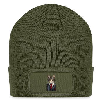 Cat CEO in Pinstripe Suit - Patch Beanie - olive - Front