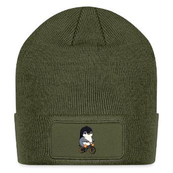 Sad penguin cartoon BMX riding lonely - Patch Beanie - olive - Front