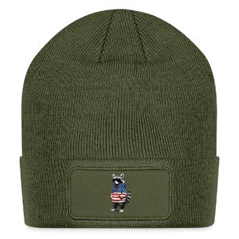 Cool Patriotic Raccoon USA Flag - Patch Beanie - olive - Front