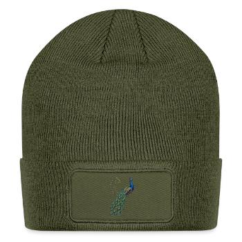 Vivid Peacock Tail Art on Black - Patch Beanie - olive - Front