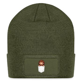 Funny Sasquatch Pocket Tee – Cute Bigfoot Hiking - Patch Beanie - olive - Front