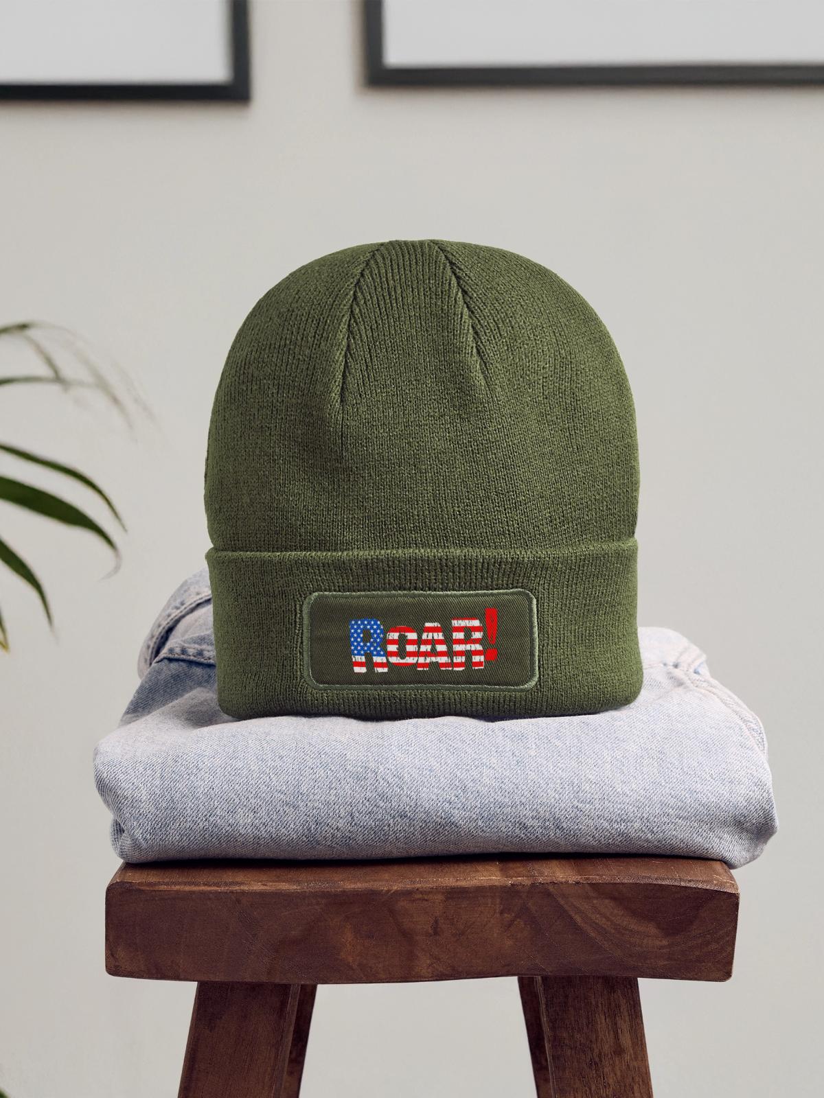Patriotic USA Flag Illustration - Patch Beanie - olive - Front