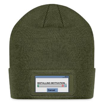 Retro Pixel Art Installing Motivation 1% - Patch Beanie - olive - Front