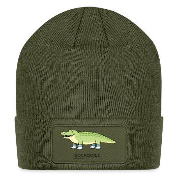 Sockodile Crocodile Sock Cartoon - Patch Beanie - olive - Front