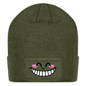 Cute Japanese Kawaii Cat - Patch Beanie - olive - Front