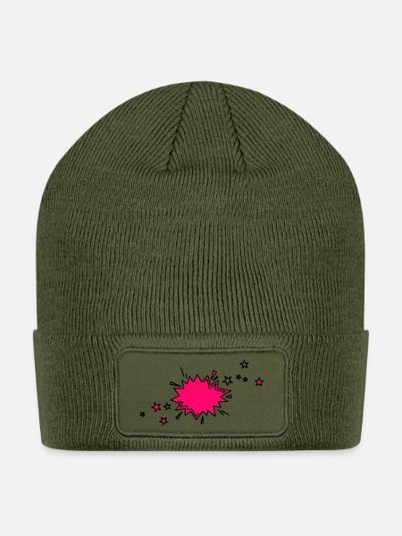 Neon Burst Pop Art Explosion - Patch Beanie - olive