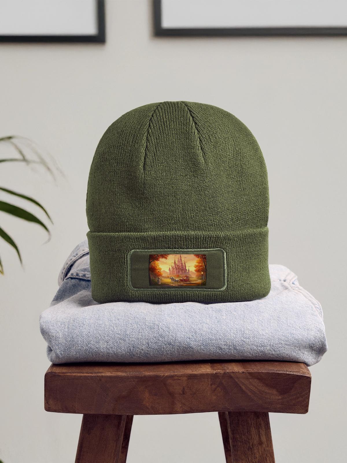 "A captivating digital painting - Patch Beanie - olive - Front
