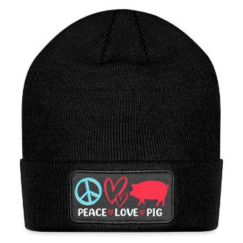Peace Love Pig Funny Livestock Show Pig Fair - Patch Beanie - black - Front