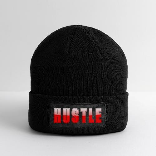 HUSTLE Bold Red Motivational Typography Design - Patch Beanie