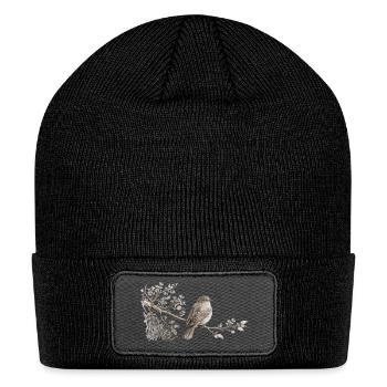 Small Songbird on Branch – Monochrome Nature - Patch Beanie - black - Front