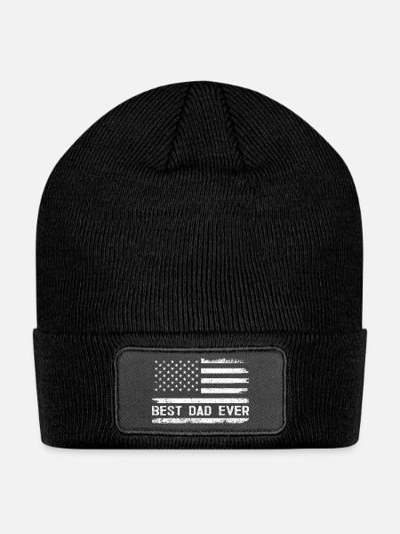Best Dad Ever with US American Flag Gifts Fathers - Patch Beanie - black