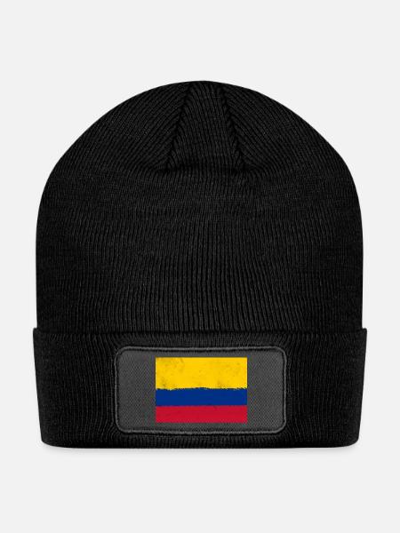Colombia Flag Grunge Stripes - Patch Beanie - black