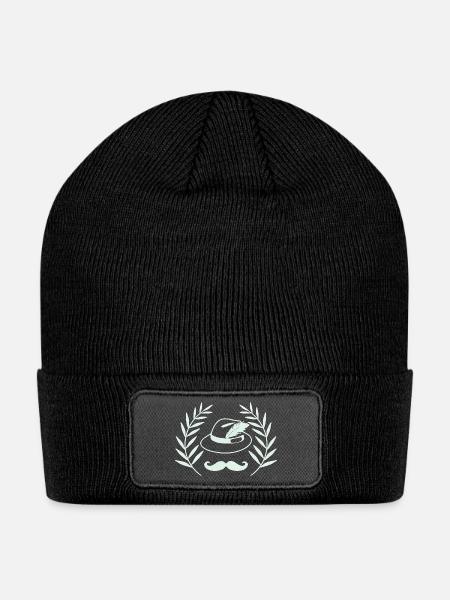 Top Hat and Feather, moustache  - Patch Beanie - black