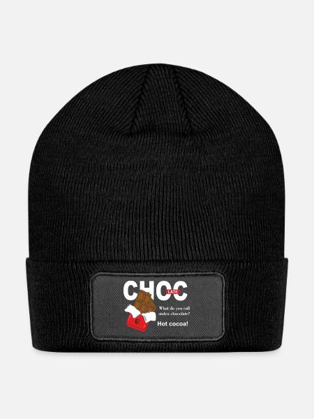 Choc Late Funny Chocolate Pun Shirt - Patch Beanie - black