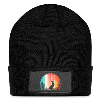 Bunny Cut Out Silhouette Circle Round - Patch Beanie - black - Front