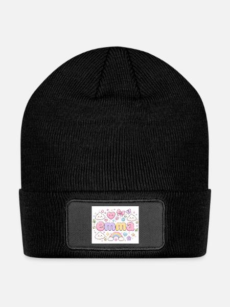 Emma Rainbow Kawaii Clouds - Patch Beanie - black
