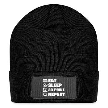 Eat Sleep 3D Print Repeat Funny 3D Printing - Patch Beanie - black - Front