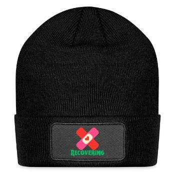 Printed with motivational quote recovering - Patch Beanie - black - Front