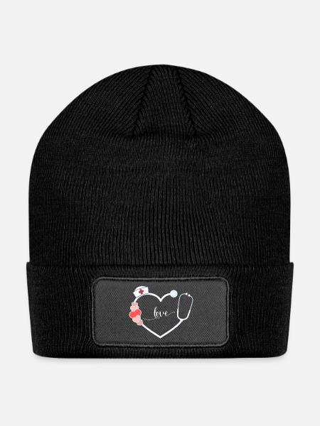 I Love Nurses  - Patch Beanie - black