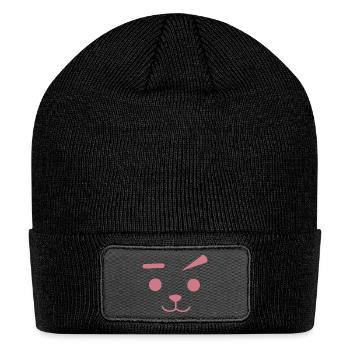 Funny Cat Face Silhouette - Patch Beanie - black - Front