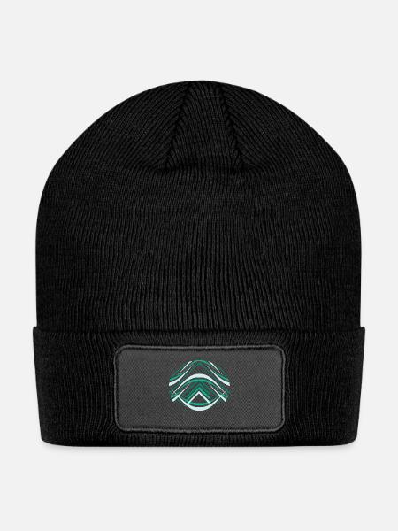 Geometric Meditative Abstract Wave Circle Green - Patch Beanie - black