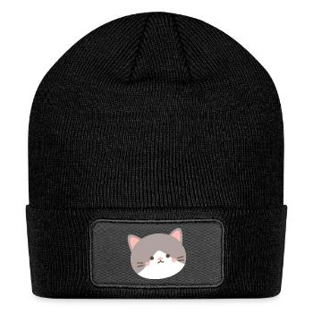 Cute Cat Face Illustration - Patch Beanie - black - Front