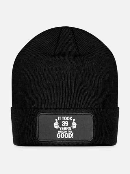 Humorous 39th Birthday Thumbs Up Design - Patch Beanie - black