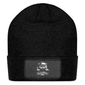 Santa Paws is Coming to town. Cute cat pleading - Patch Beanie - black - Front