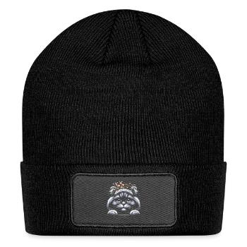 Santa Paws is Coming to town. Cute cat pleading - Patch Beanie - black - Front
