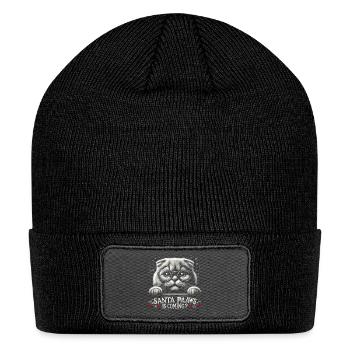 Santa Paws is Coming to town. Cute cat pleading - Patch Beanie - black - Front