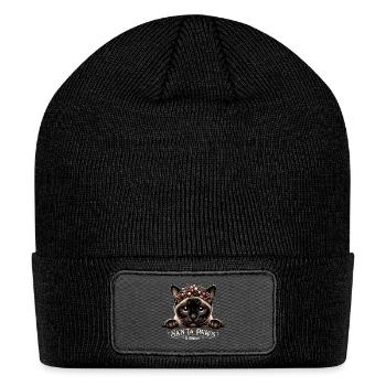 Santa Paws is Coming to town. Cute cat pleading - Patch Beanie - black - Front