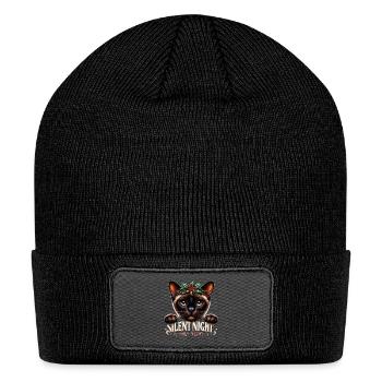 Holy Meow. Cute cat pleading for silent night. - Patch Beanie - black - Front
